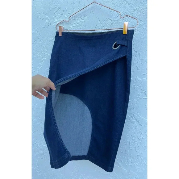 D Jeans Womens Flat Front Asymmetrical Jean Skirt Blue Sz 8 - Picture 5 of 16